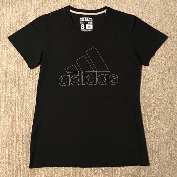 Women’s Black & Silver Outline Adidas Graphic T-Shirt In Size Small - Picture 1 of 10
